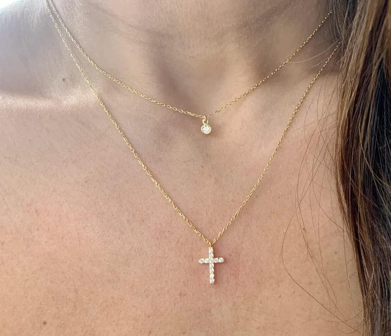 VIROMY Gold Cross Necklace for Women 14K Gold Plated Cute Sidways Cross Pendant Choker Necklaces Simple Trendy Everyday Jewelry for Women - Image 2